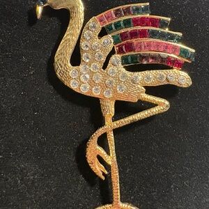 Elegant Gold Flamingo Brooch with Gem Accents